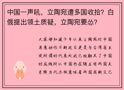 中国一声吼，立陶宛遭多国收拾？白俄提出领土质疑，立陶宛要怂？